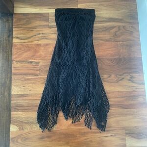 Black Raw Hem Strapless Dress